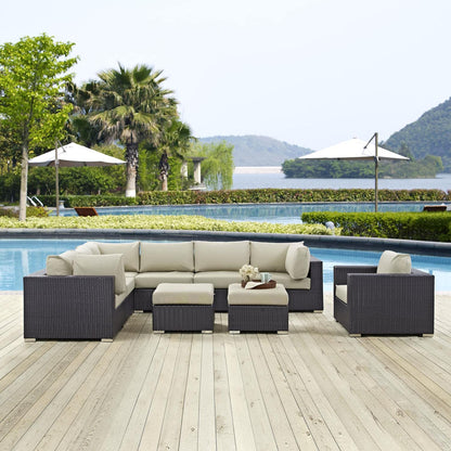 kitchen and dining room sets | CasaFoyer Convene Outdoor Sectional Set | Synthetic Rattan | Aluminum Frame | Weather-Resistant Cushions | Patio Sofa, Armchair, Armless, Corner, Ottoman | casafoyer.myshopify.com