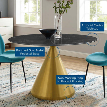 patio dining tables | CasaFoyer Tupelo 47 Dining Table | Modern Style | Organic Shape | Polished Gold Metal Base | Artificial Marble Top | Easy to Clean Surface | Non-Marking Ring | casafoyer.myshopify.com