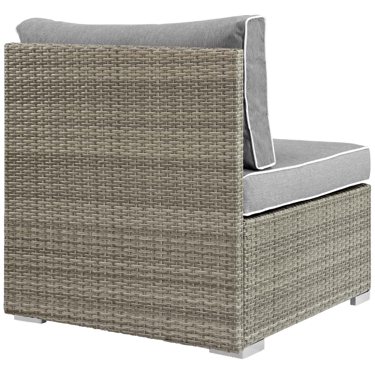 ottomans | CasaFoyer Repose Outdoor Patio Armless Sectional Sofa Chair | Tan/Gray Synthetic Rattan | UV Protection | Plush Cushions | Non-Marking Foot Pads | Sturdy Aluminum Frame | 1 Chair | casafoyer.myshopify.com
