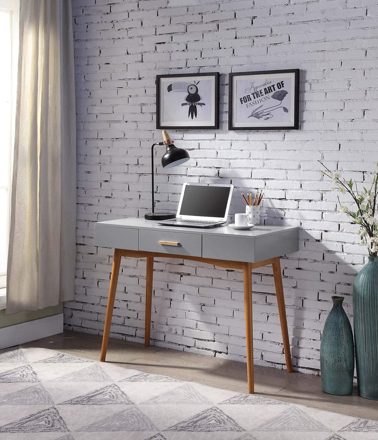 Desk | Ergode Oslo 1 Drawer Desk | Mid-Century Design | Spacious Table Top | Sturdy Rubberwood Legs | Hidden Storage | Multiple Finishes | casafoyer.myshopify.com