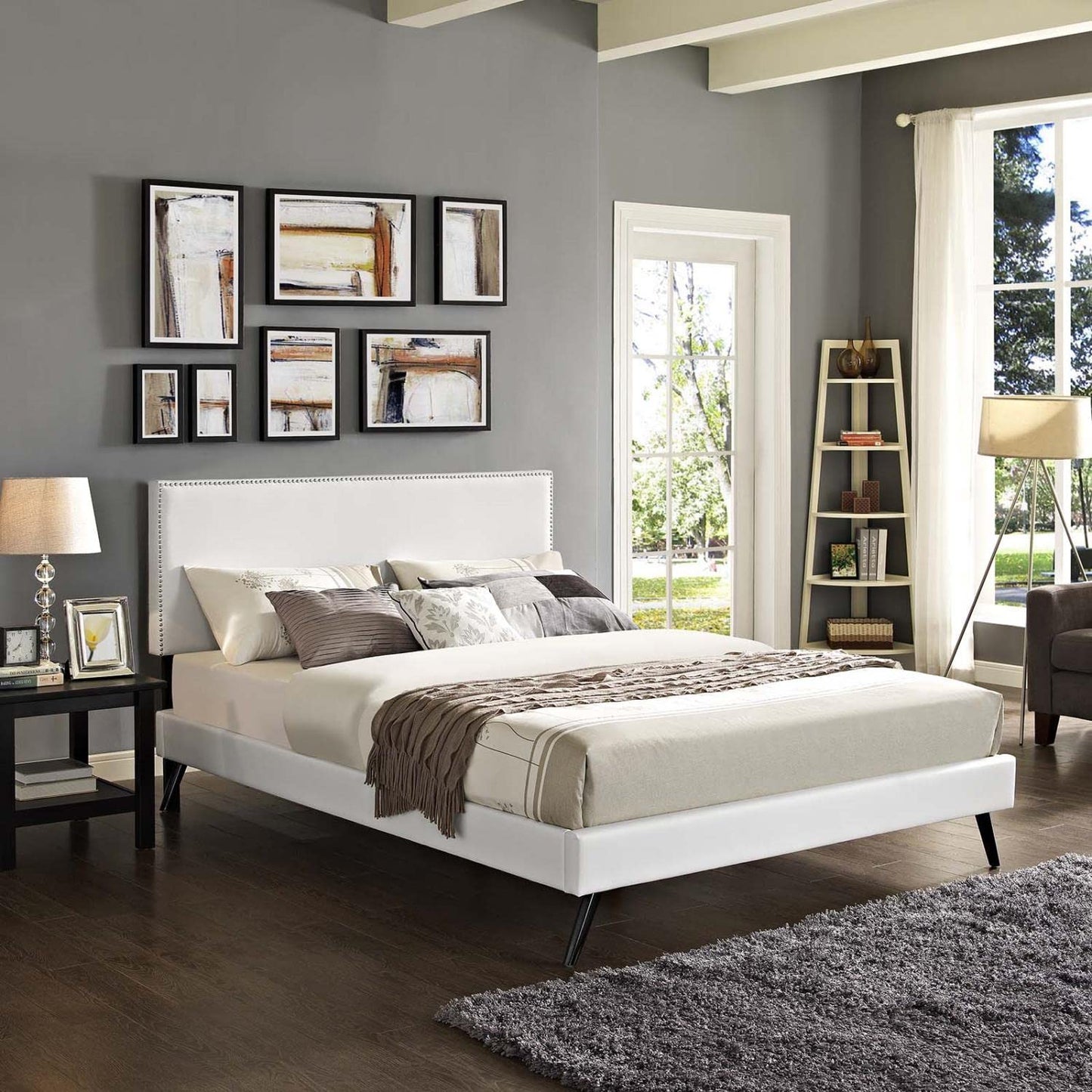 adjustable bed bases | CasaFoyer Macie Platform Bed | Solid Wood Frame | Vinyl Upholstery | Tapered Legs | Queen Size | White | casafoyer.myshopify.com