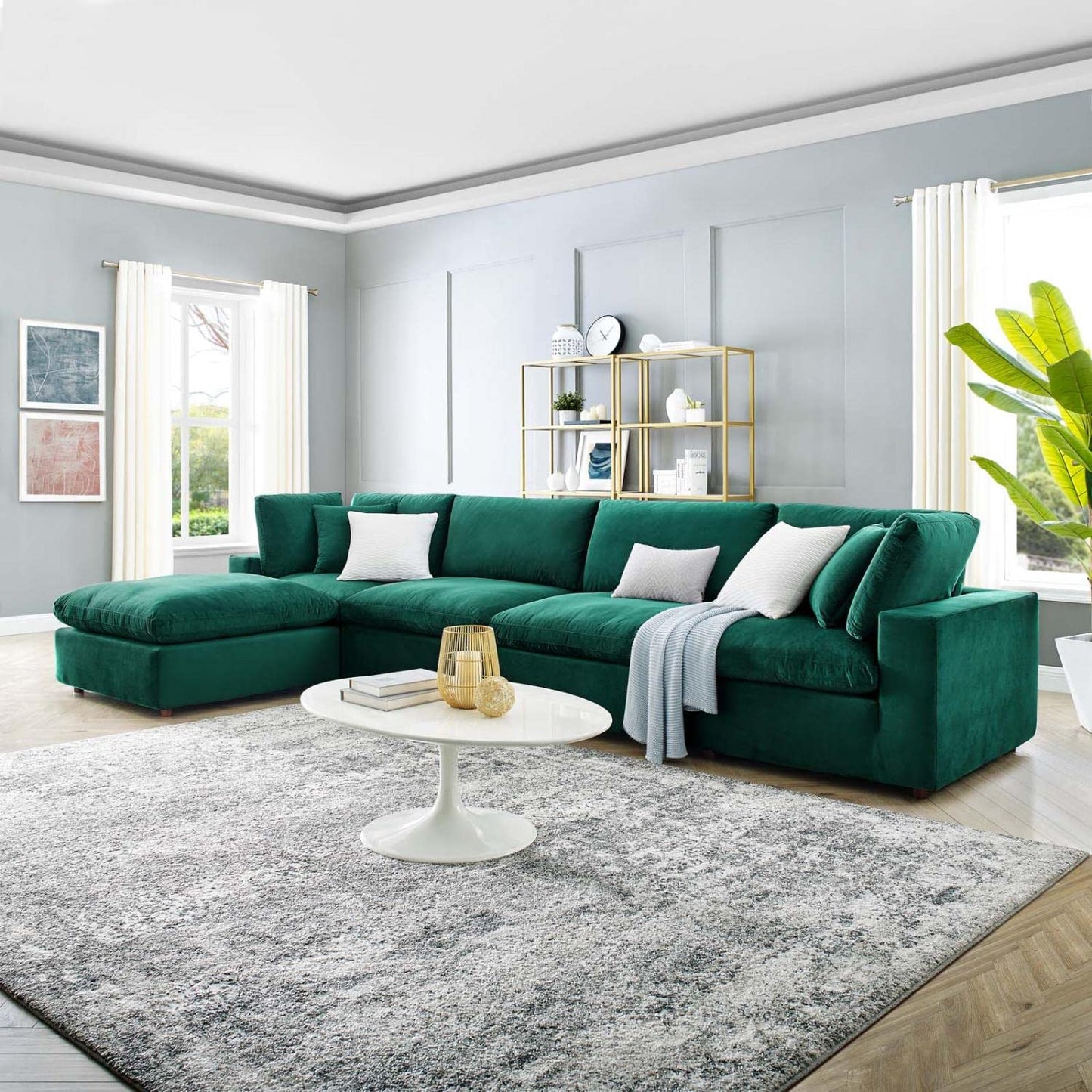 kitchen and dining room sets | CasaFoyer Commix | Luxurious & Inviting 5-Piece Sectional Sofa Set | Green Stain-Resistant Velvet | Solid Wood Construction | Foam & Duck Down Cushions | Overstuffed Feather Cushions | 331 lbs Weight Capacity | Plastic Foot Glides | casafoyer.myshopify.com