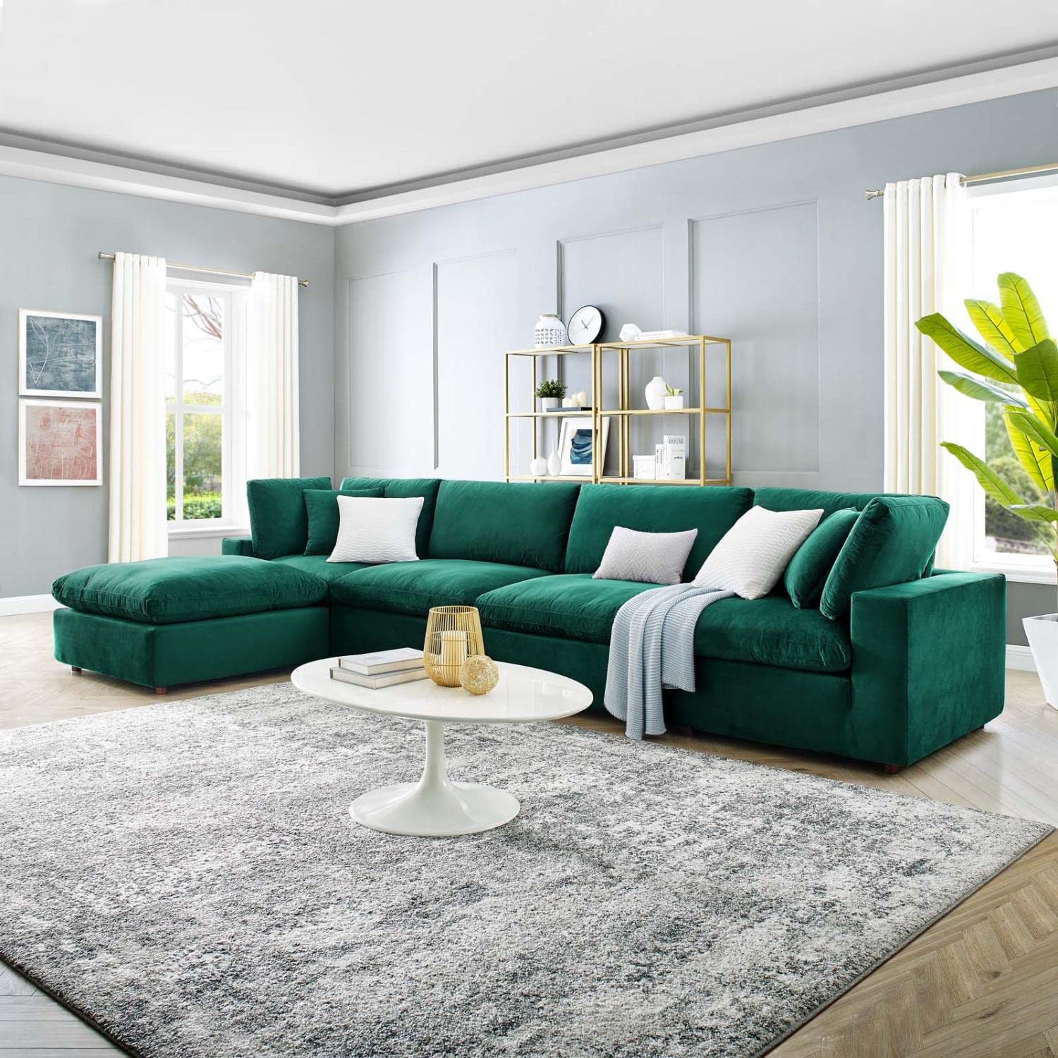 kitchen and dining room sets | CasaFoyer Commix | Luxurious & Inviting 5-Piece Sectional Sofa Set | Green Stain-Resistant Velvet | Solid Wood Construction | Foam & Duck Down Cushions | Overstuffed Feather Cushions | 331 lbs Weight Capacity | Plastic Foot Glides | casafoyer.myshopify.com