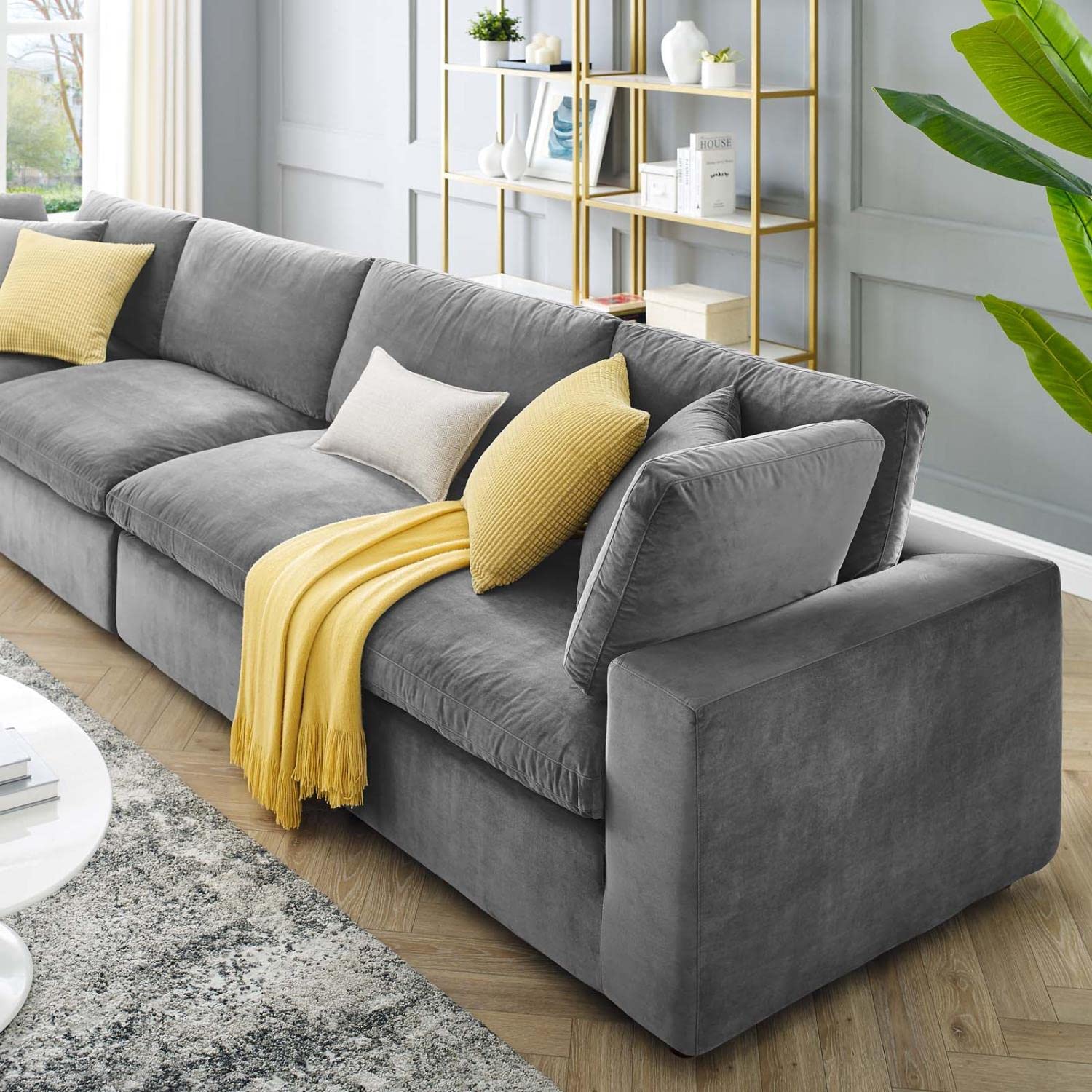 sofas | CasaFoyer Commix Plush Comfort Performance Velvet Sofa Set | Gray | 4-Seater | Solid Wood Frame | Stain-Resistant | Duck Down Cushions | Tranquil Retreat | casafoyer.myshopify.com