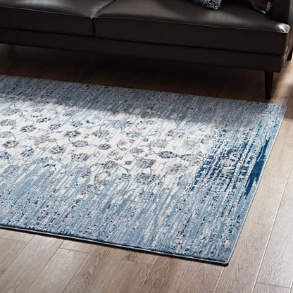 Carpet & Rugs | CasaFoyer Chiara Distressed Floral Lattice Area Rug | Durable, Stain Resistant | 8x10 | Moroccan Blue & Ivory | casafoyer.myshopify.com