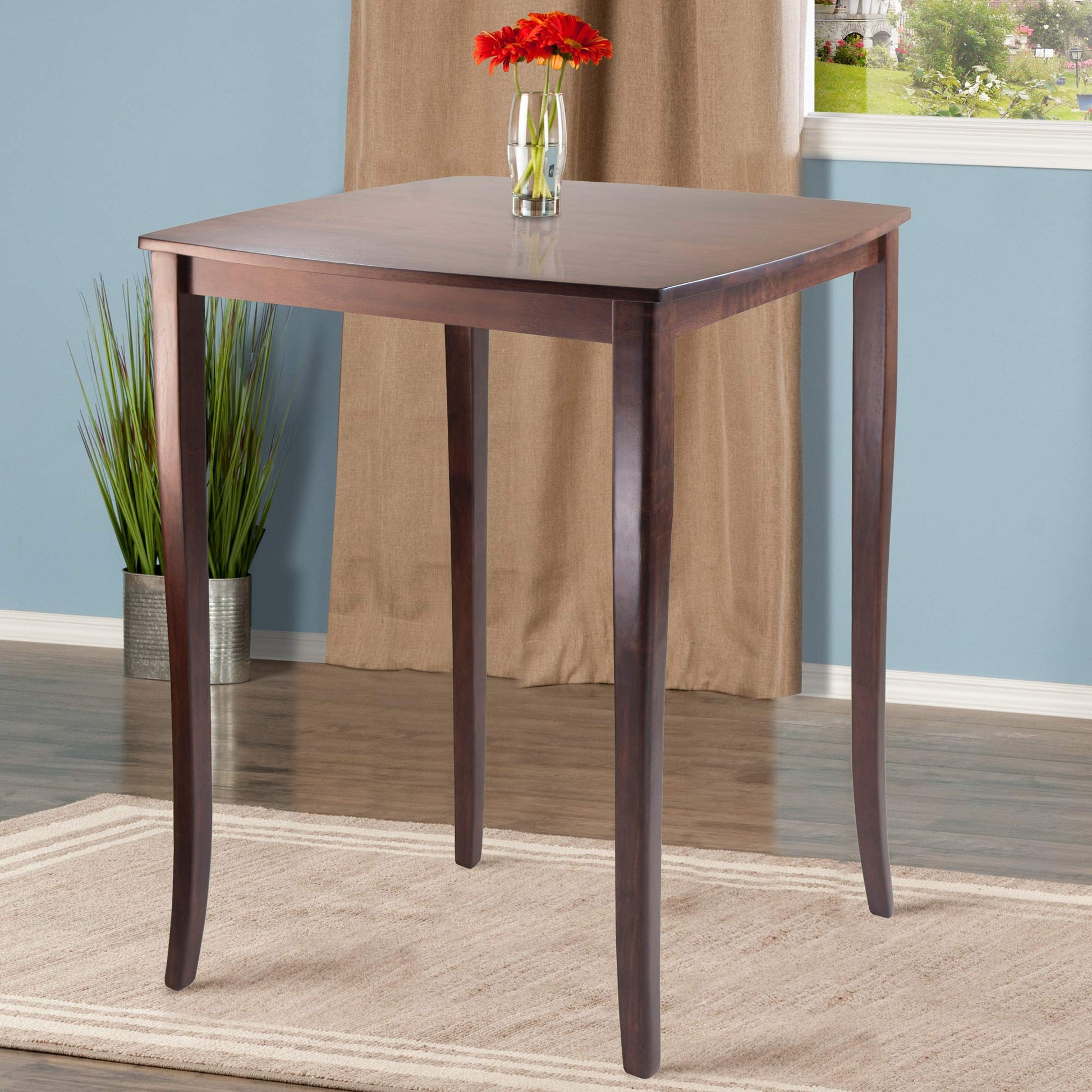 TABLE | CasaFoyer  Wood Inglewood High Table | Elegant & Versatile | Tapered Legs & Curved Profile | Walnut Finish | Fits Small Spaces | Accommodates 4 Guests | Easy Assembly | 33.86 W x 33.86 D x 38.9 H | casafoyer.myshopify.com