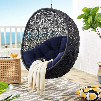 porch swings | Ergode Encase Outdoor Patio Swing Chair | Luxury Synthetic Rattan Weave | All-Weather Cushion | Powder-Coated Steel Frame | Adjustable Chain | Indoor/Outdoor Use | Weather & UV Resistant | Black Navy | casafoyer.myshopify.com