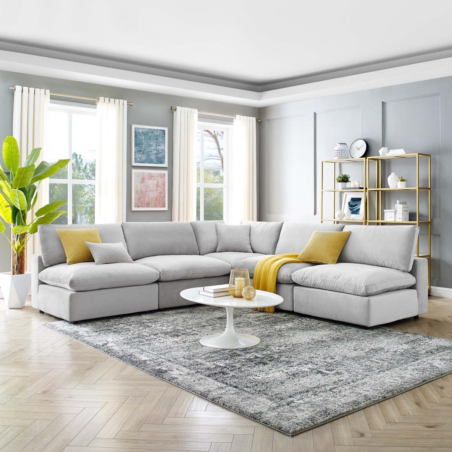 kitchen and dining room sets | CasaFoyer Commix Sectional Sofa | Cozy & Relaxing Haven | Stain-Resistant Velvet | Solid Wood Construction | Plush Comfort | Duck Down Cushions | 5-Piece Set | casafoyer.myshopify.com
