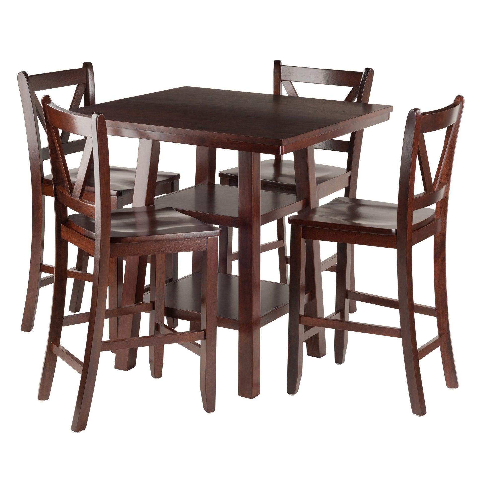 childrens table and chair sets | CasaFoyer Orlando High Table and V-Back Stool Set | 5-Piece Collection | 2 Shelves | Versatile & Stylish | Walnut Finish | Solid Wood | Space-Saving Design | Easy Assembly | casafoyer.myshopify.com