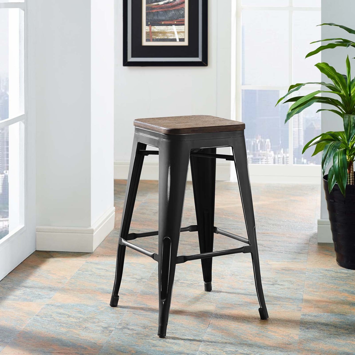 barstools | CasaFoyer Promenade Bamboo & Metal Counter Stool | Vintage Powder Coated Steel Finish | Industrial Modern Design | Versatile & Vibrant | Set of 1 | casafoyer.myshopify.com