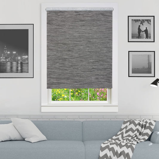 window treatment roller shades | CasaFoyer Cordless Privacy Jute Shade | Natural Fiber | Light Filtering | Versatile for Any Window | Inside/Outside Mounting | 55X72 Smoke | casafoyer.myshopify.com