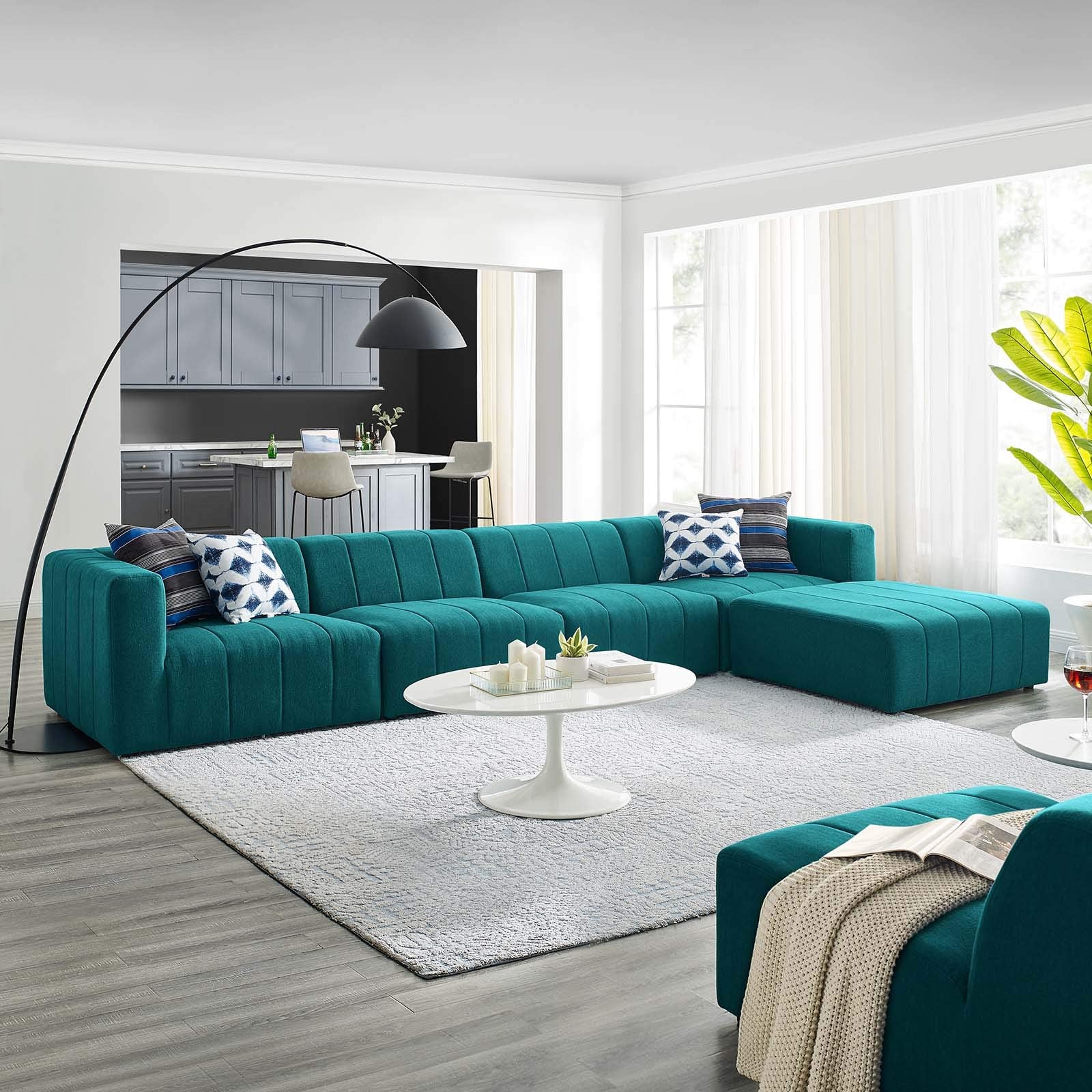 sofas | CasaFoyer Bartlett Upholstered Fabric 5-Piece Sectional Sofa | Retro Modern Style | Dense Foam Padding | Solid Wood Frame | Modular Connectors | Non-Marking Foot Caps | Teal | casafoyer.myshopify.com