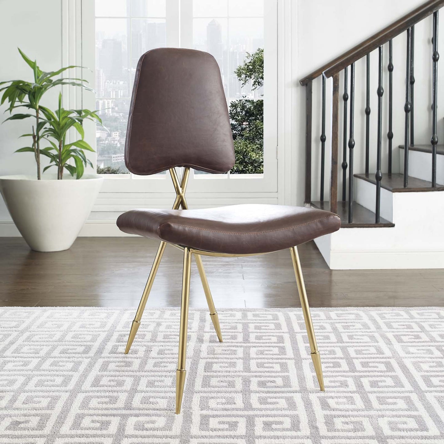 home office desk chairs | CasaFoyer Ponder Dining Side Chair | Comfortable High-Density Foam Seat | Antique Faux Leather Upholstery | Gold Stainless Steel Frame | Versatile Accent Chair for Dining, Living Room, Entryway | Brown | casafoyer.myshopify.com