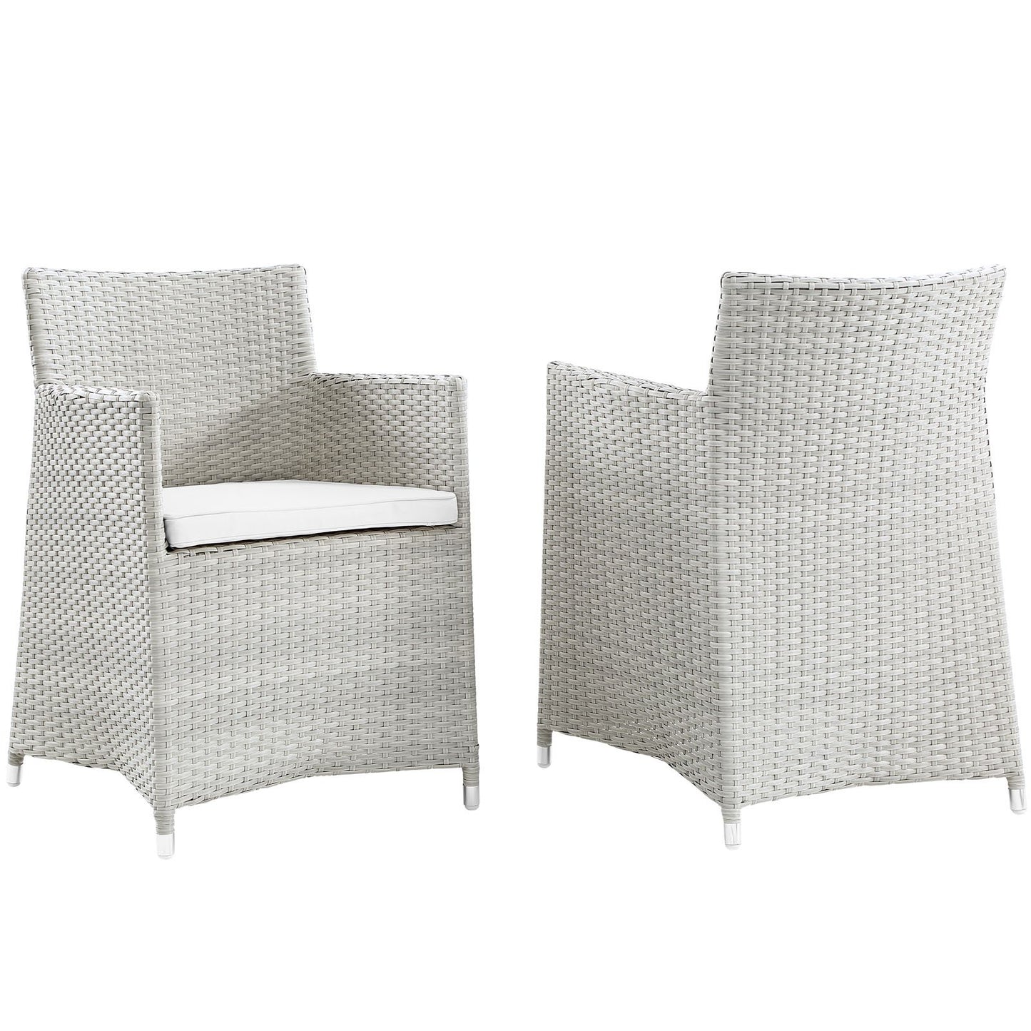 Dining Table | Junction Outdoor Patio Dining Arm Chair Set | Stylish & Comfortable | Synthetic Rattan | Weatherproof | Machine Washable Cushions | Easy Assembly | Gray White | Set of 2 | casafoyer.myshopify.com