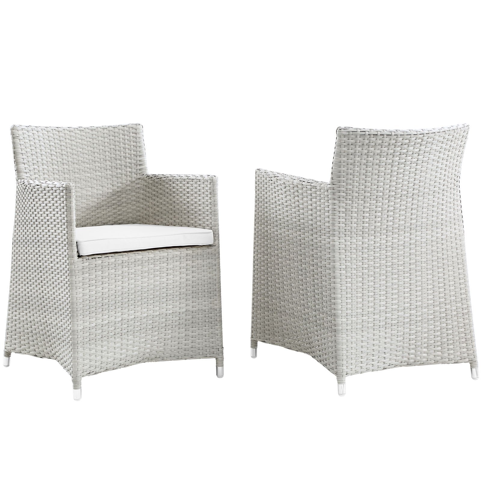 Dining Table | Junction Outdoor Patio Dining Arm Chair Set | Stylish & Comfortable | Synthetic Rattan | Weatherproof | Machine Washable Cushions | Easy Assembly | Gray White | Set of 2 | casafoyer.myshopify.com