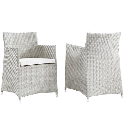 Dining Table | Junction Outdoor Patio Dining Arm Chair Set | Stylish & Comfortable | Synthetic Rattan | Weatherproof | Machine Washable Cushions | Easy Assembly | Gray White | Set of 2 | casafoyer.myshopify.com