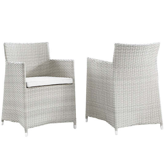 Dining Table | Junction Outdoor Patio Dining Arm Chair Set | Stylish & Comfortable | Synthetic Rattan | Weatherproof | Machine Washable Cushions | Easy Assembly | Gray White | Set of 2 | casafoyer.myshopify.com