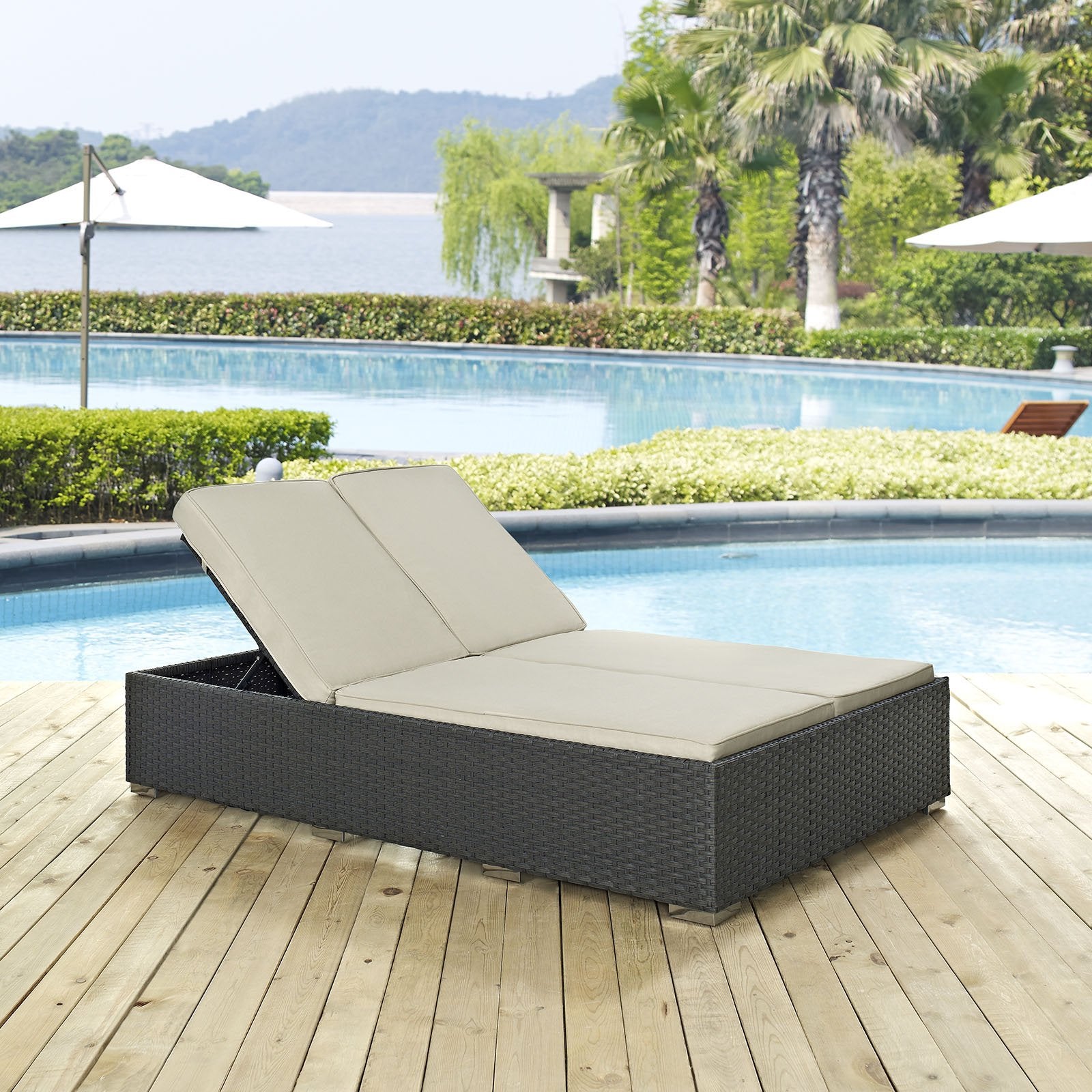Patio Furniture Sets | Sojourn Outdoor Patio Double Chaise Lounge Chair Set | Sunbrella Fabric | Synthetic Rattan | UV Protection | Powder-Coated Aluminum Frame | casafoyer.myshopify.com