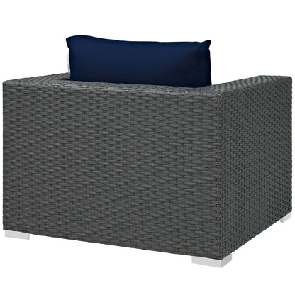 Patio Furniture Sets | Sojourn Outdoor Patio Arm Chair | Sunbrella Fabric | Synthetic Rattan | UV Protection | Aluminum Frame | casafoyer.myshopify.com