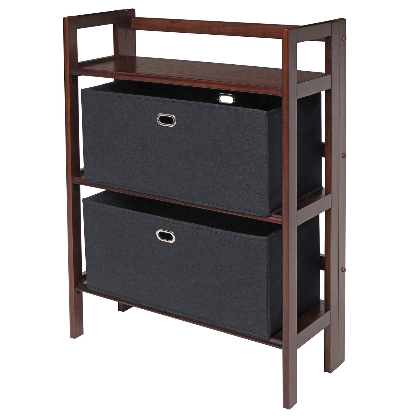 bookcases | Ergode  Wood Torino Folding Storage Shelf | Solid Wood with Walnut Finish | 2 Baskets | Versatile & Convenient | Foldable & Stackable | Easy Assembly | 27.8W x 11.5D x 38.5H | casafoyer.myshopify.com