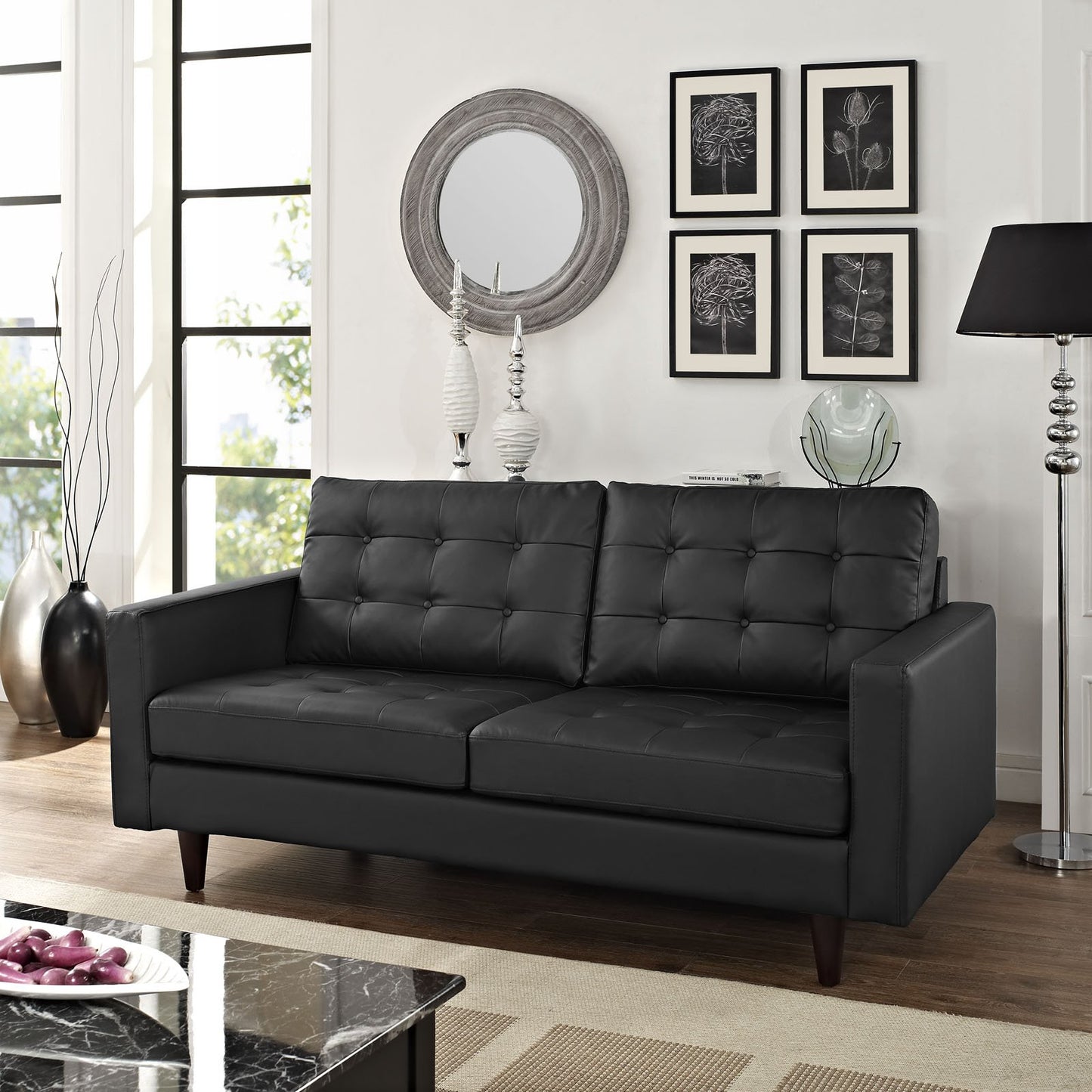 sofas | CasaFoyer Empress Tufted Leather Loveseat | Exquisite Design | Luxurious Cushions | Elegant Armrests | Sturdy Wooden Legs | Floor Protection | Black | casafoyer.myshopify.com