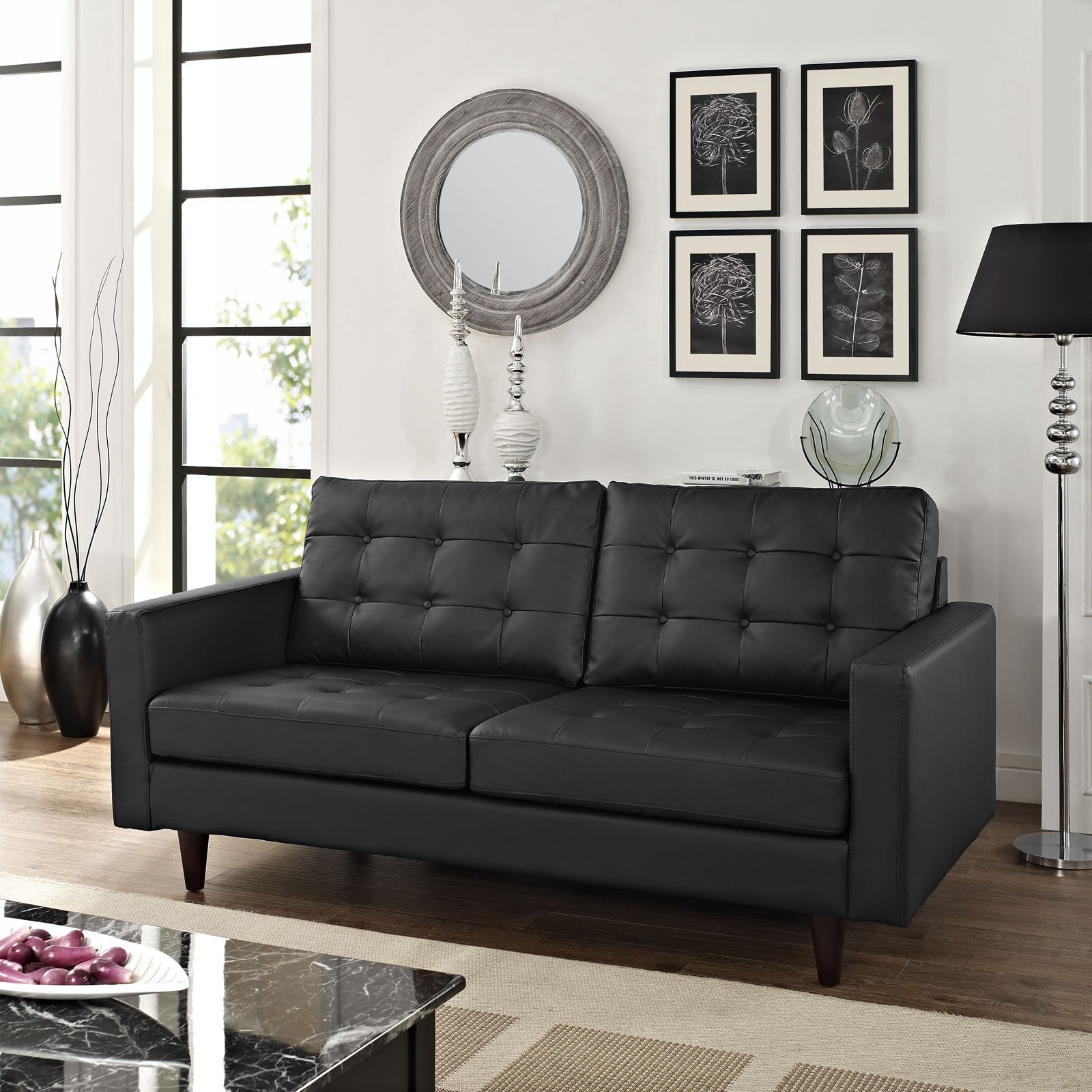 sofas | CasaFoyer Empress Tufted Leather Loveseat | Exquisite Design | Luxurious Cushions | Elegant Armrests | Sturdy Wooden Legs | Floor Protection | Black | casafoyer.myshopify.com