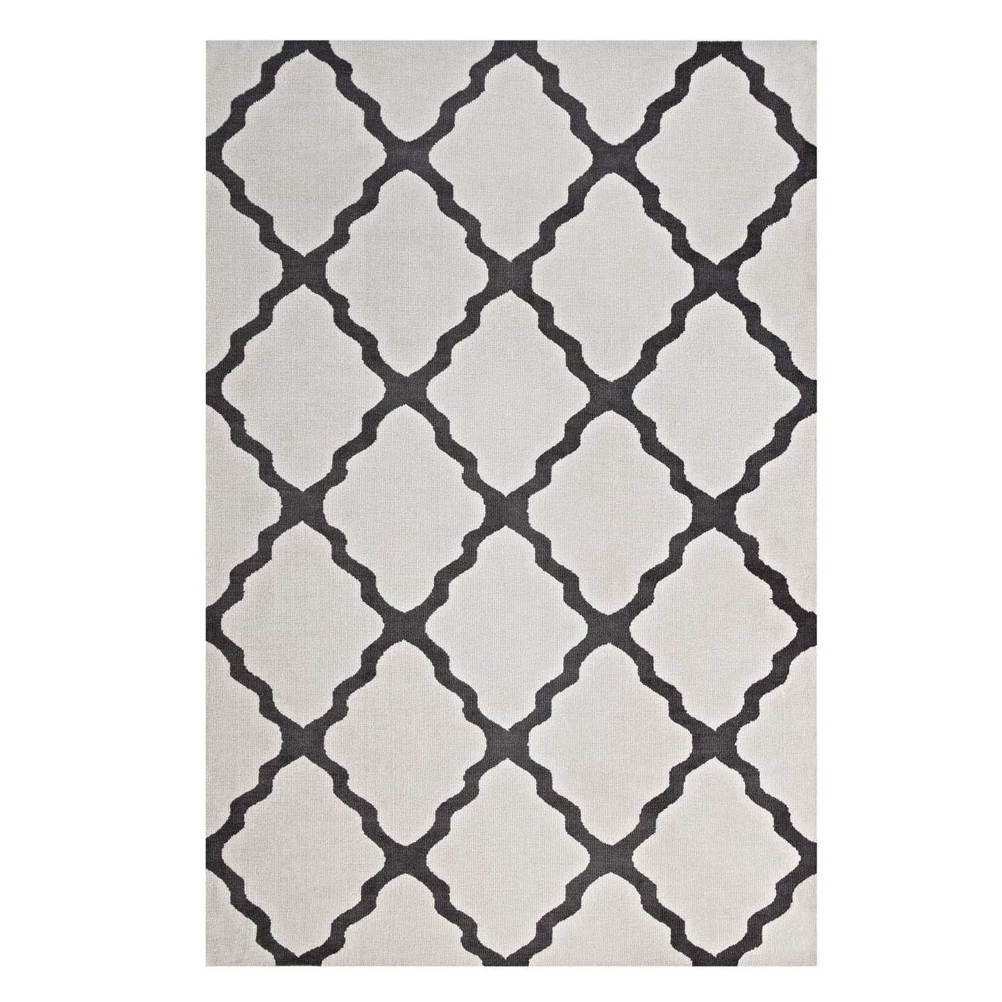Carpet & Rugs | CasaFoyer Marja Moroccan Trellis Area Rug | Elegant Lattice Design | Soft Polyester Microfiber | Durable Jute Bottom | Stain Resistant | Easy to Maintain | 5x8 Ivory/Charcoal | casafoyer.myshopify.com