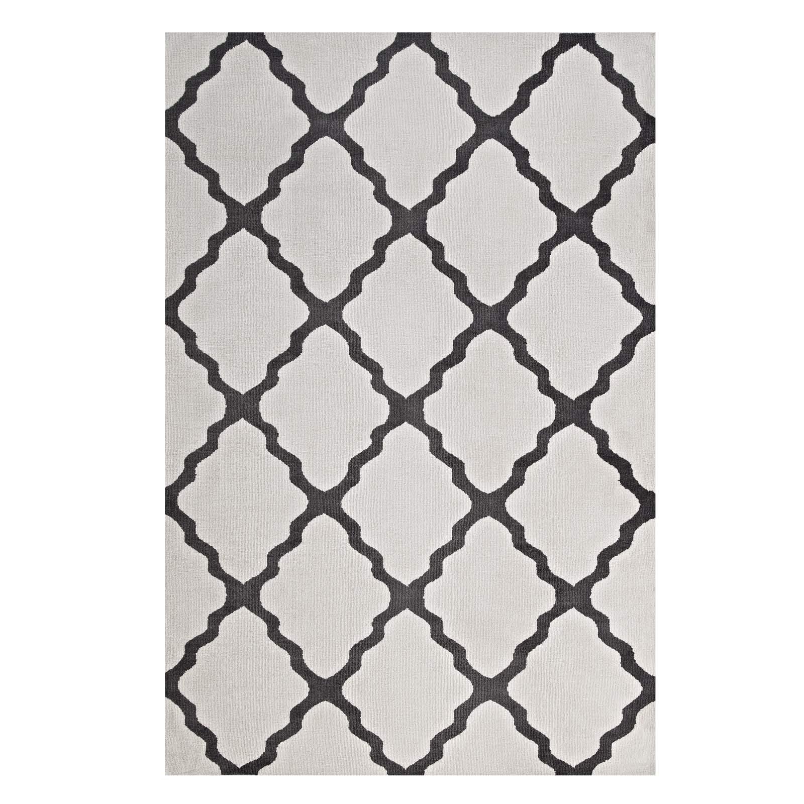 Carpet & Rugs | CasaFoyer Marja Moroccan Trellis Area Rug | Elegant Lattice Design | Soft Polyester Microfiber | Durable Jute Bottom | Stain Resistant | Easy to Maintain | 5x8 Ivory/Charcoal | casafoyer.myshopify.com