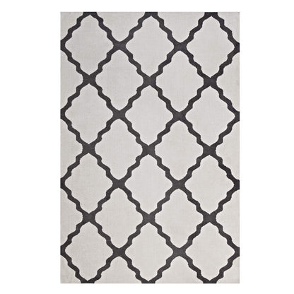 Carpet & Rugs | CasaFoyer Marja Moroccan Trellis Area Rug | Elegant Lattice Design | Soft Polyester Microfiber | Durable Jute Bottom | Stain Resistant | Easy to Maintain | 5x8 Ivory/Charcoal | casafoyer.myshopify.com