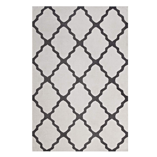 Carpet & Rugs | CasaFoyer Marja Moroccan Trellis Area Rug | Elegant Lattice Design | Soft Polyester Microfiber | Durable Jute Bottom | Stain Resistant | Easy to Maintain | 5x8 Ivory/Charcoal | casafoyer.myshopify.com