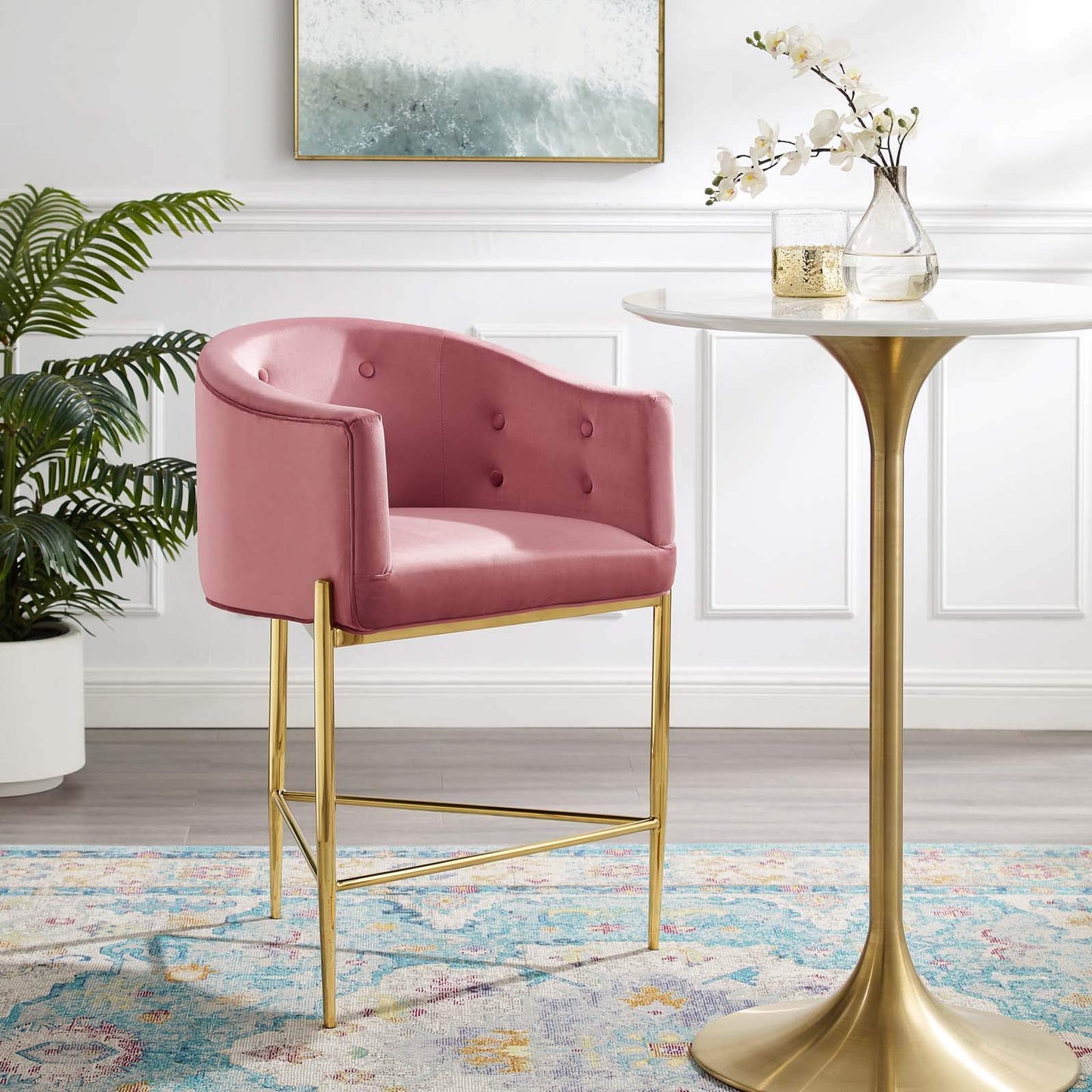 barstools | CasaFoyer Savour Tufted Performance Velvet Counter Stool | Luxury, Sophisticated | Stain-Resistant | Comfortable Seating | Chrome Gold Frame | 26H Seat Height | 300 lbs Capacity | casafoyer.myshopify.com