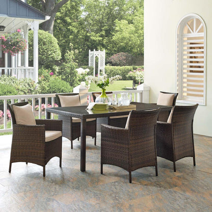 kitchen and dining room sets | CasaFoyer Conduit 7 Piece Outdoor Patio Dining Set | Transitional Style | Durable Aluminum Frame | UV-Resistant Wicker Rattan | Comfortable Cushions | Tempered Glass Tabletop | casafoyer.myshopify.com