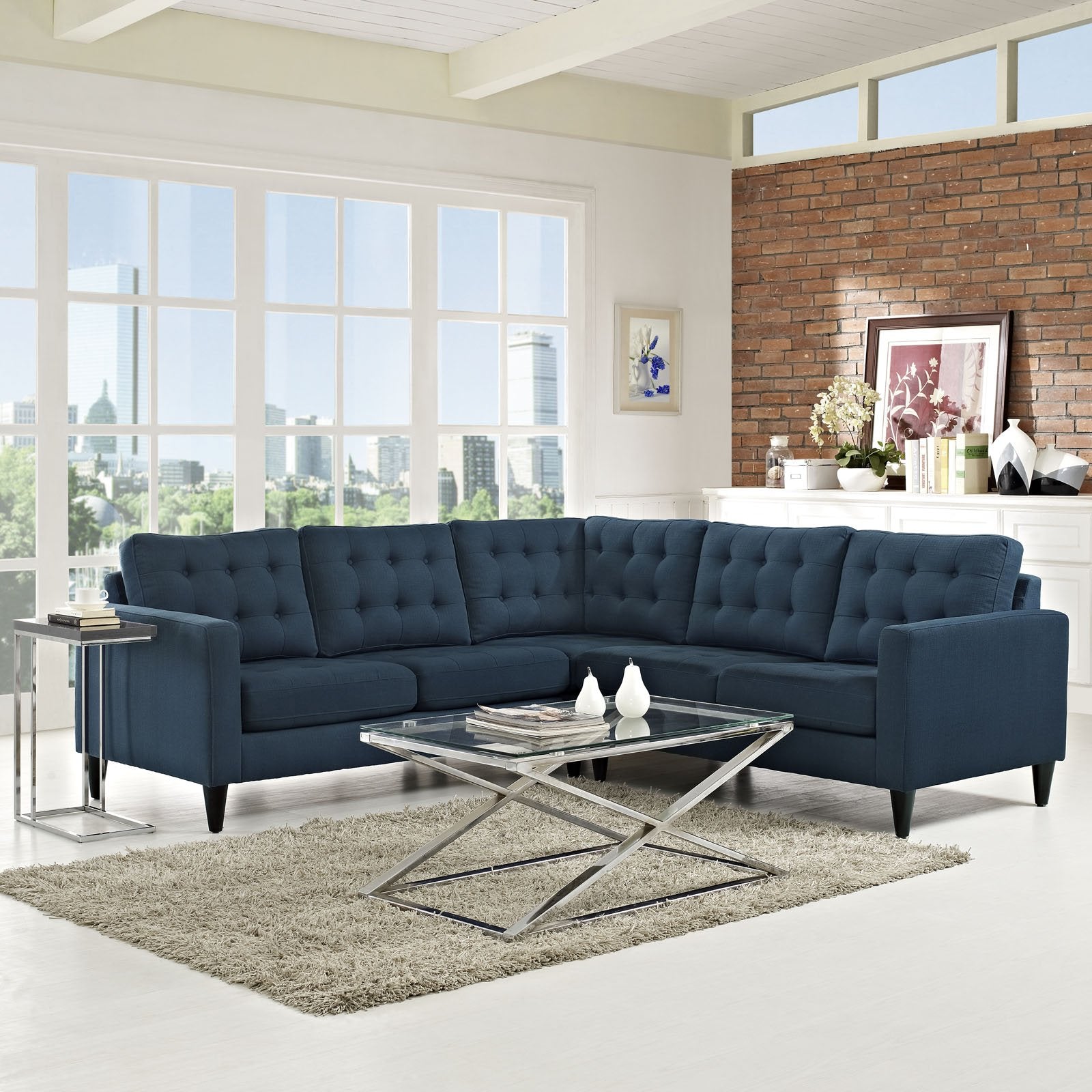 kitchen and dining room sets | CasaFoyer Empress 3 Piece Sectional Sofa Set | Luxurious Design | Tufted Buttons | Plush Cushions | Elegant Armrests | Solid Wood Legs | Floor Protection | Fine Fabric Upholstery | Azure | casafoyer.myshopify.com