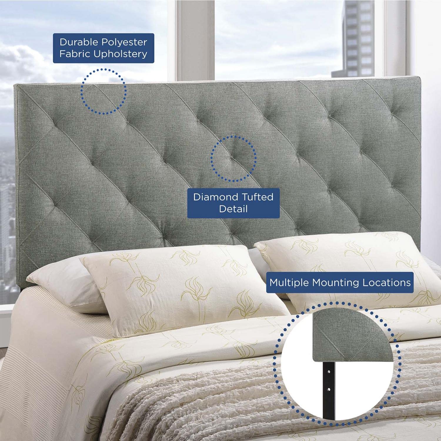 headboards | CasaFoyer Theodore Queen Upholstered Linen Fabric Headboard | Timeless Elegance | Bold Style | Clean Lines | Gray | casafoyer.myshopify.com