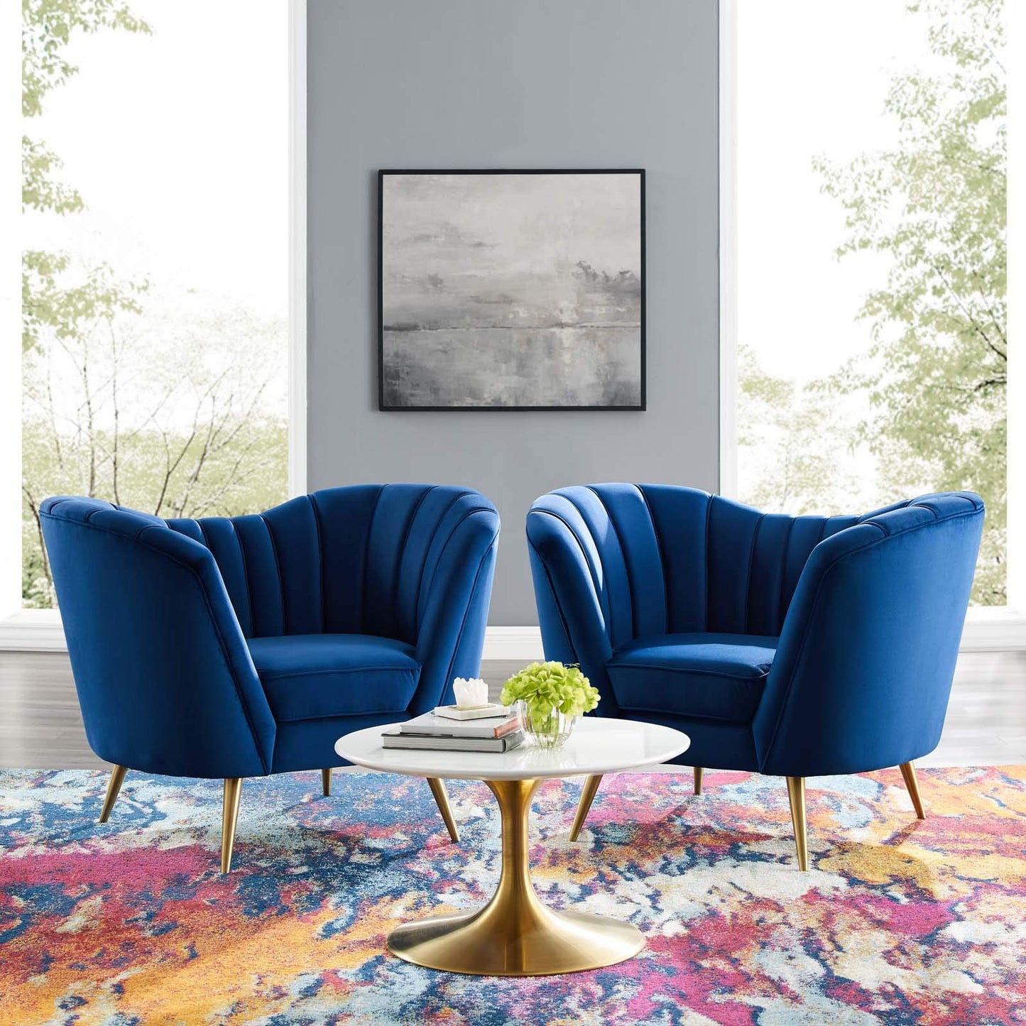 home office desk chairs | CasaFoyer Opportunity Armchair Set of 2 | Glam Deco Lounge Accent | Curved Performance Velvet | Gray | casafoyer.myshopify.com