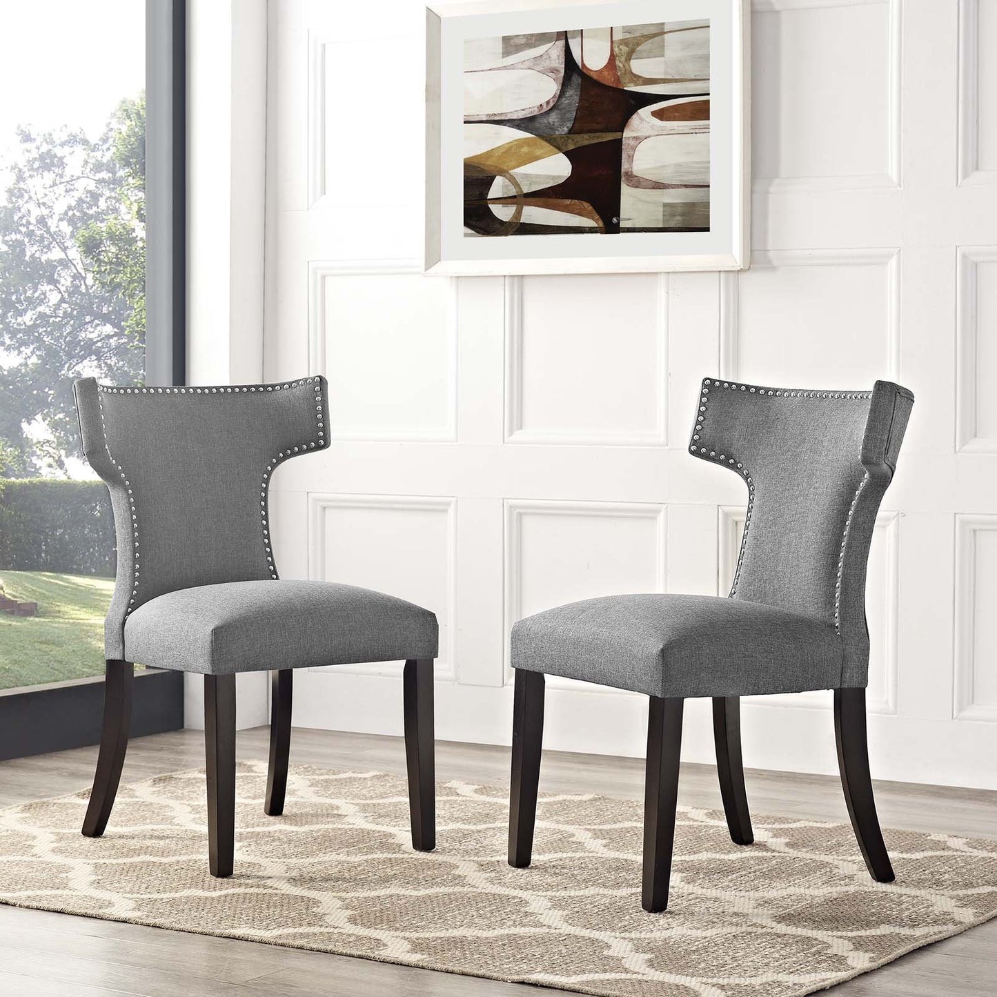 home office desk chairs | CasaFoyer Curve Dining Side Chair | Exquisite Design | Stylish & Refined | Nailhead Detailing | Comfortable Cushioning | Non-Marking Foot Caps | Tapered Wooden Legs | Set of 2 | casafoyer.myshopify.com