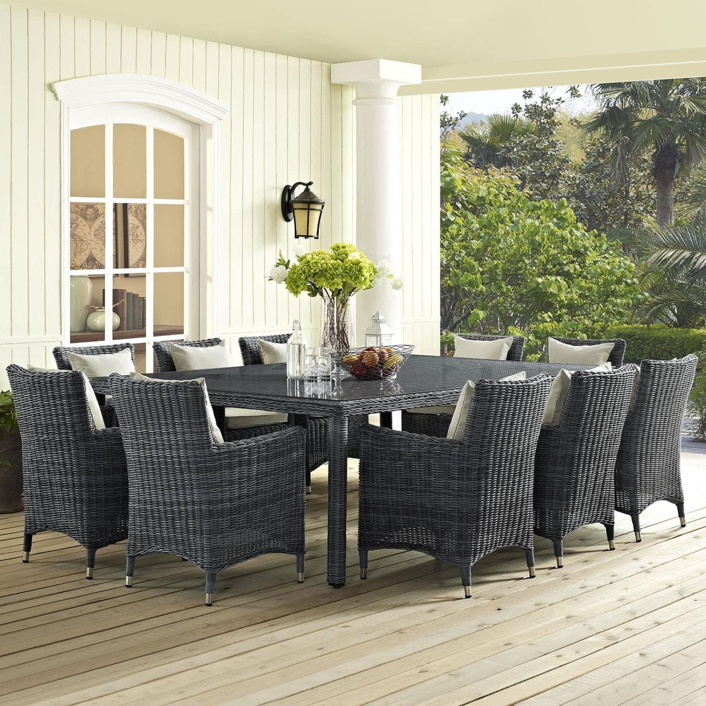 kitchen and dining room sets | CasaFoyer Summon Outdoor Patio Dining Table Set | 11-Piece Sunbrella Dining Set | Two-Tone Synthetic Rattan | All-Weather Cushions | UV-Protected | Powder-Coated Aluminum Frame | casafoyer.myshopify.com