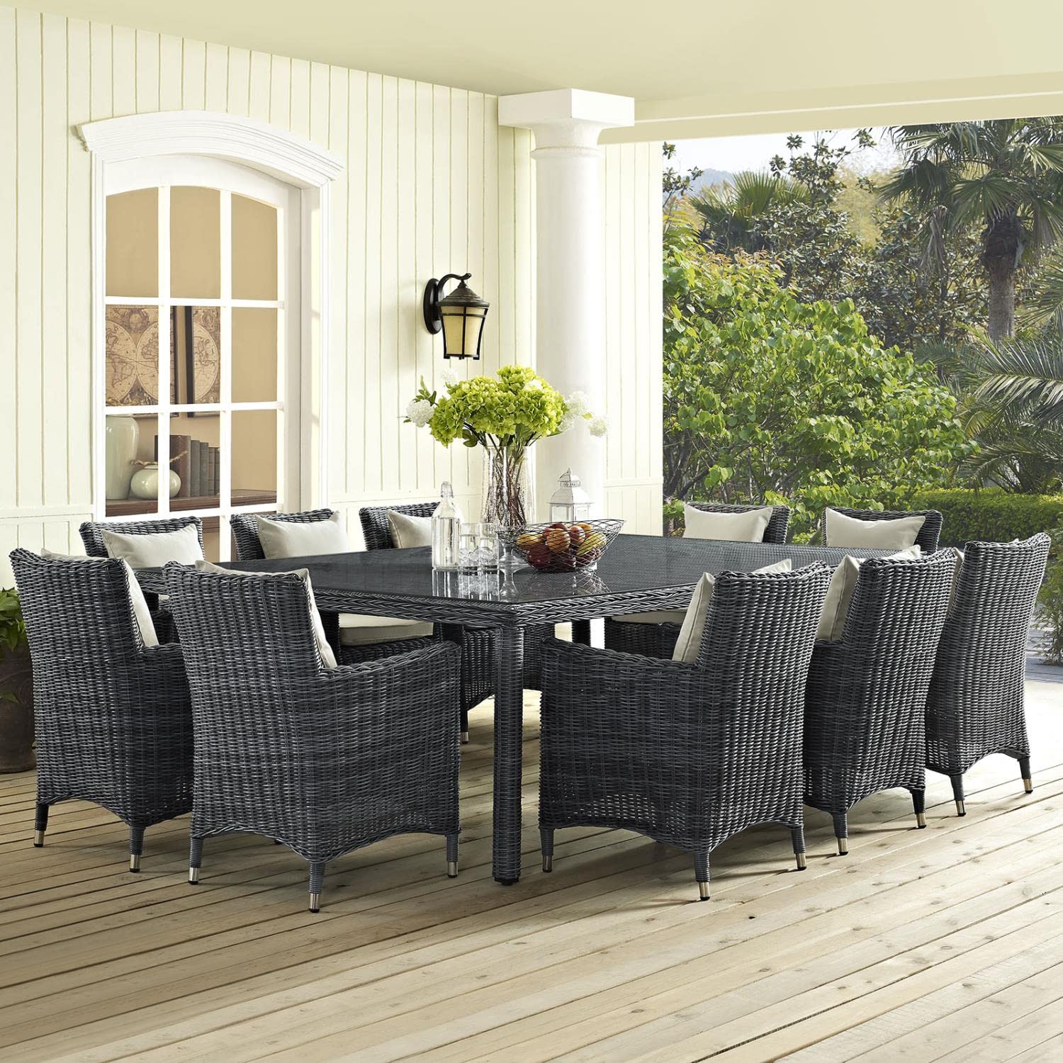 kitchen and dining room sets | CasaFoyer Summon Outdoor Patio Dining Table Set | 11-Piece Sunbrella Dining Set | Two-Tone Synthetic Rattan | All-Weather Cushions | UV-Protected | Powder-Coated Aluminum Frame | casafoyer.myshopify.com