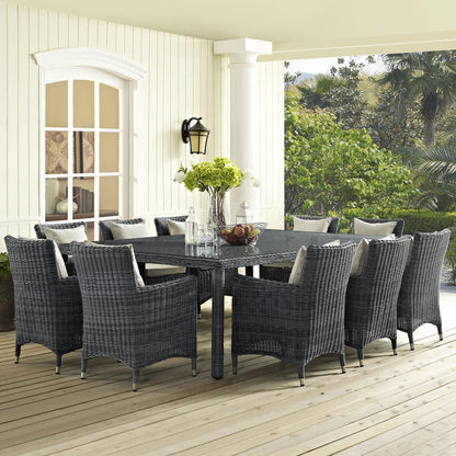 kitchen and dining room sets | CasaFoyer Summon Outdoor Patio Dining Table Set | 11-Piece Sunbrella Dining Set | Two-Tone Synthetic Rattan | All-Weather Cushions | UV-Protected | Powder-Coated Aluminum Frame | casafoyer.myshopify.com
