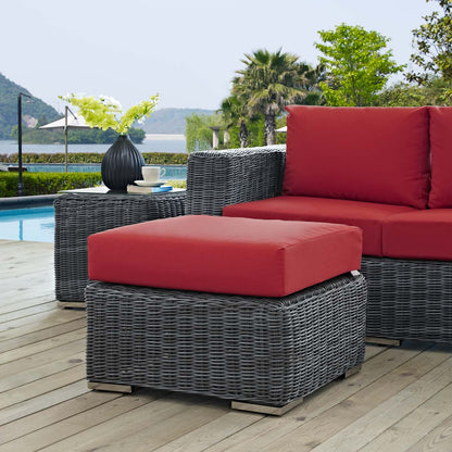 Ottoman | Summon Outdoor Patio Ottoman | Ultimate Comfort & Quality | Two-Tone Rattan | Sunbrella Cushions | UV Protection | Aluminum Frame | Perfect for Patio, Backyard, Poolside | casafoyer.myshopify.com