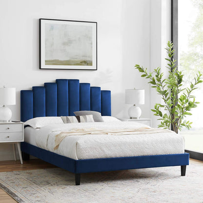 adjustable bed bases | CasaFoyer Elise Performance Velvet Queen Platform Bed | Glamorous Deco Style | Stain-Resistant Velvet Upholstery | Tapered Black Wood Legs | Memory Foam Compatible | Sturdy Construction | Easy Assembly | Navy | casafoyer.myshopify.com
