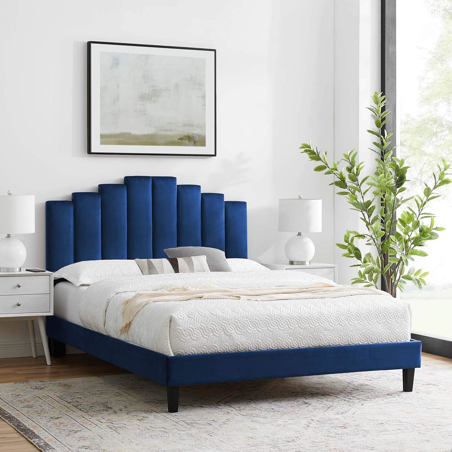 Bed | CasaFoyer Elise Performance Velvet King Platform Bed | Opulent Art Deco Style | Stain-Resistant | Memory Foam Compatible | 800 lbs Weight Capacity | casafoyer.myshopify.com