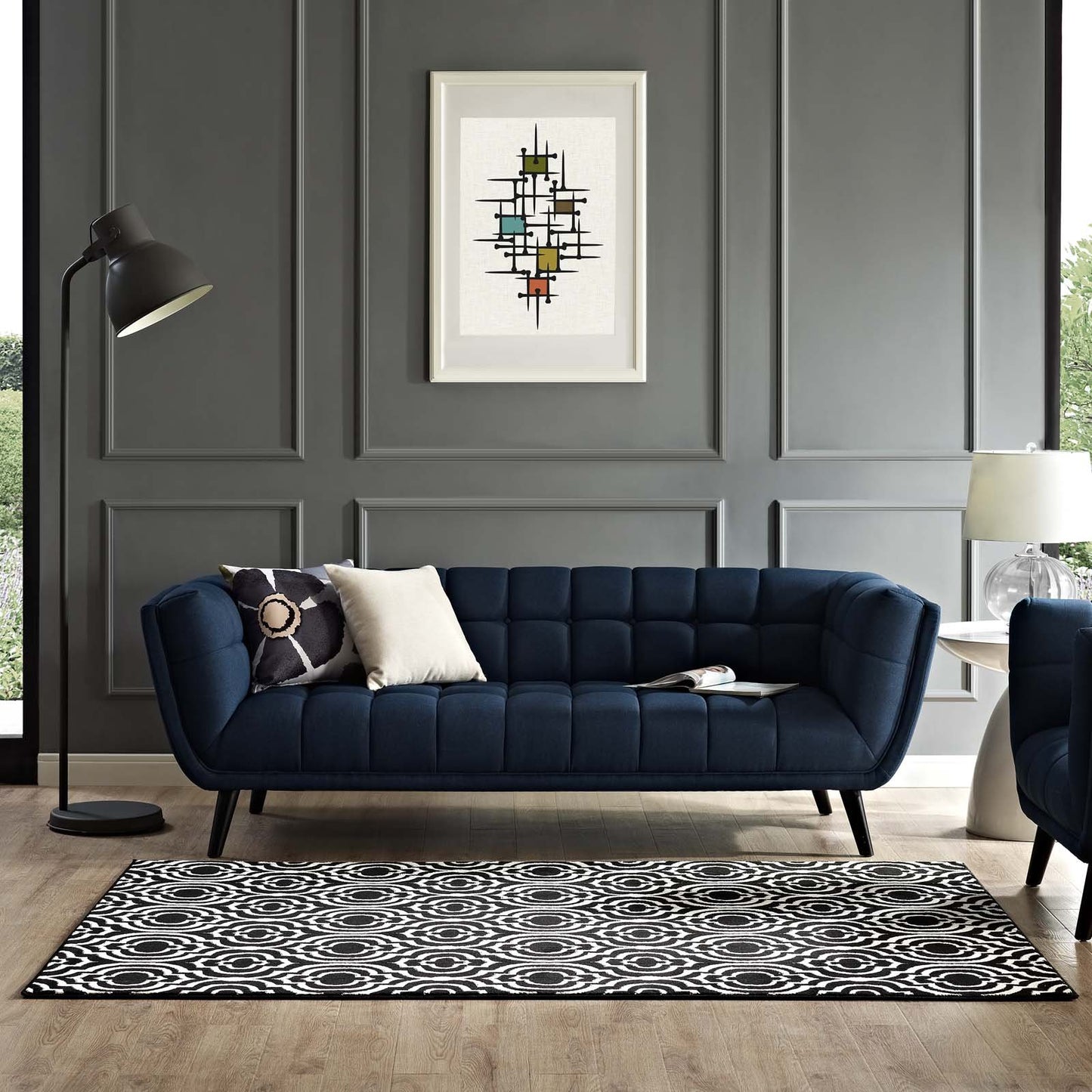 Carpet & Rugs | CasaFoyer Frame Transitional Moroccan Trellis Area Rug | Durable Polypropylene | Rubber Bottom | Geometric Lattice Pattern | Stain Resistant | Easy to Clean | 5x8 Size | Black and White | casafoyer.myshopify.com