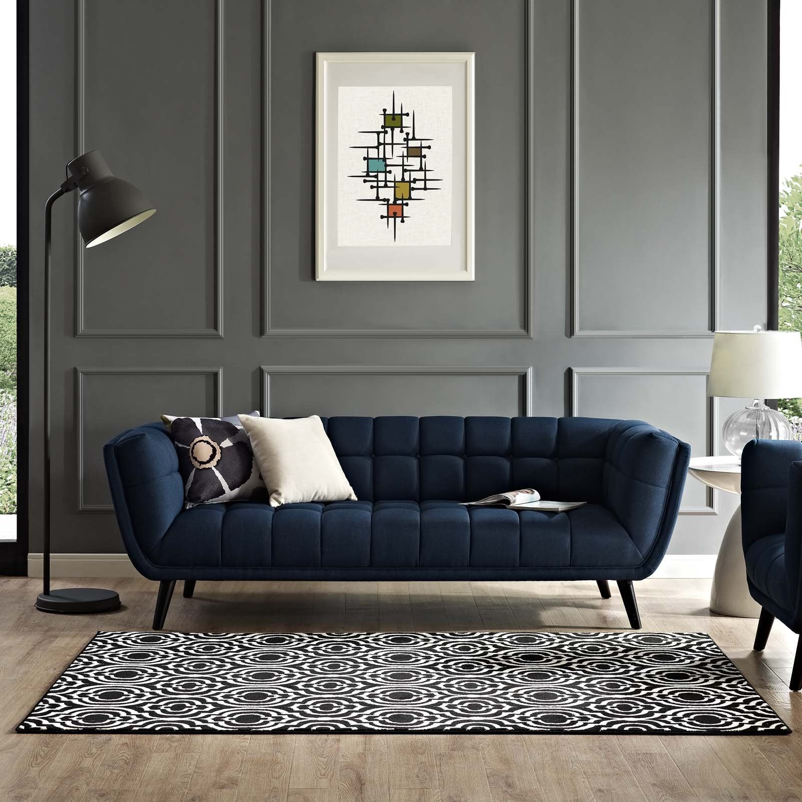 Carpet & Rugs | CasaFoyer Frame Transitional Moroccan Trellis Area Rug | Durable Polypropylene | Rubber Bottom | Geometric Lattice Pattern | Stain Resistant | Easy to Clean | 5x8 Size | Black and White | casafoyer.myshopify.com