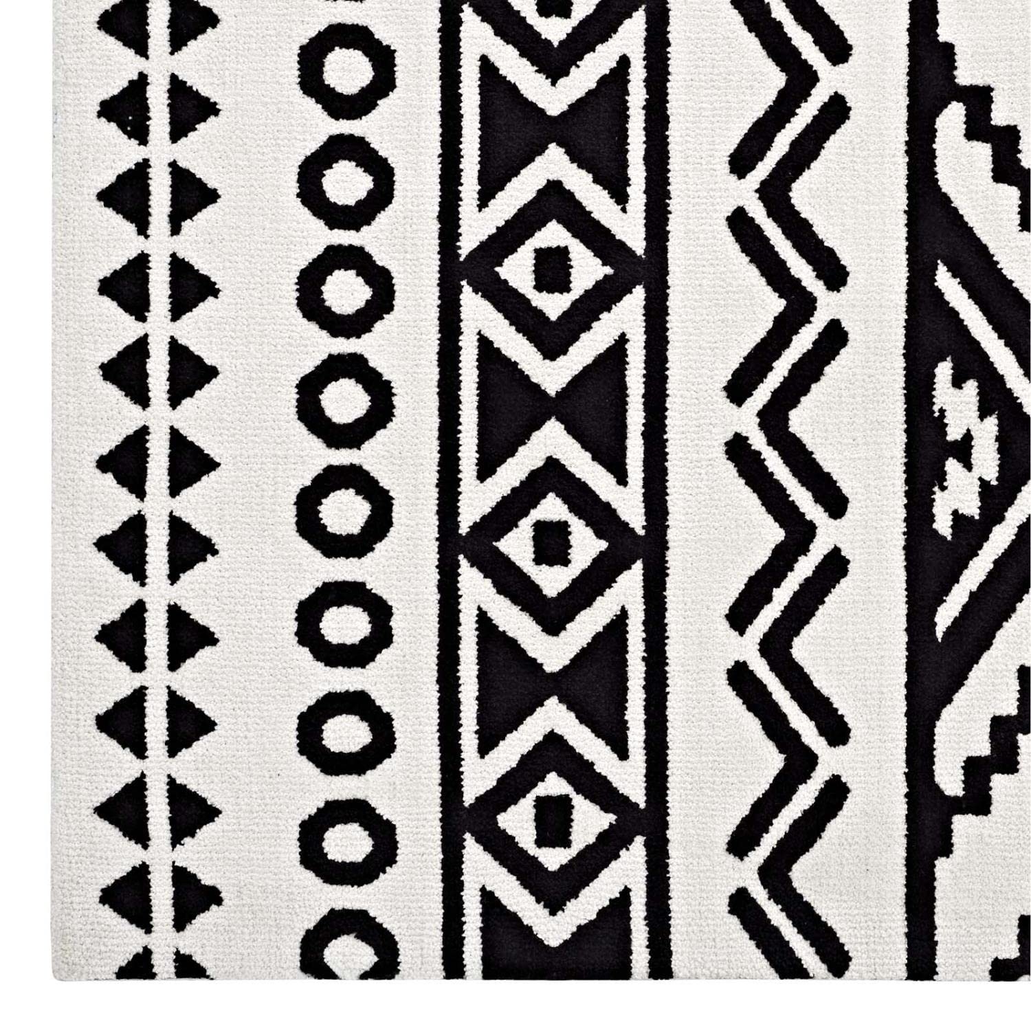 Carpet & Rugs | CasaFoyer Haku Geometric Moroccan Tribal Area Rug | Modern Design | Soft Polyester Microfiber | Durable Jute Bottom | Stain-Resistant | Easy to Maintain | 5x8 | Black and White | casafoyer.myshopify.com