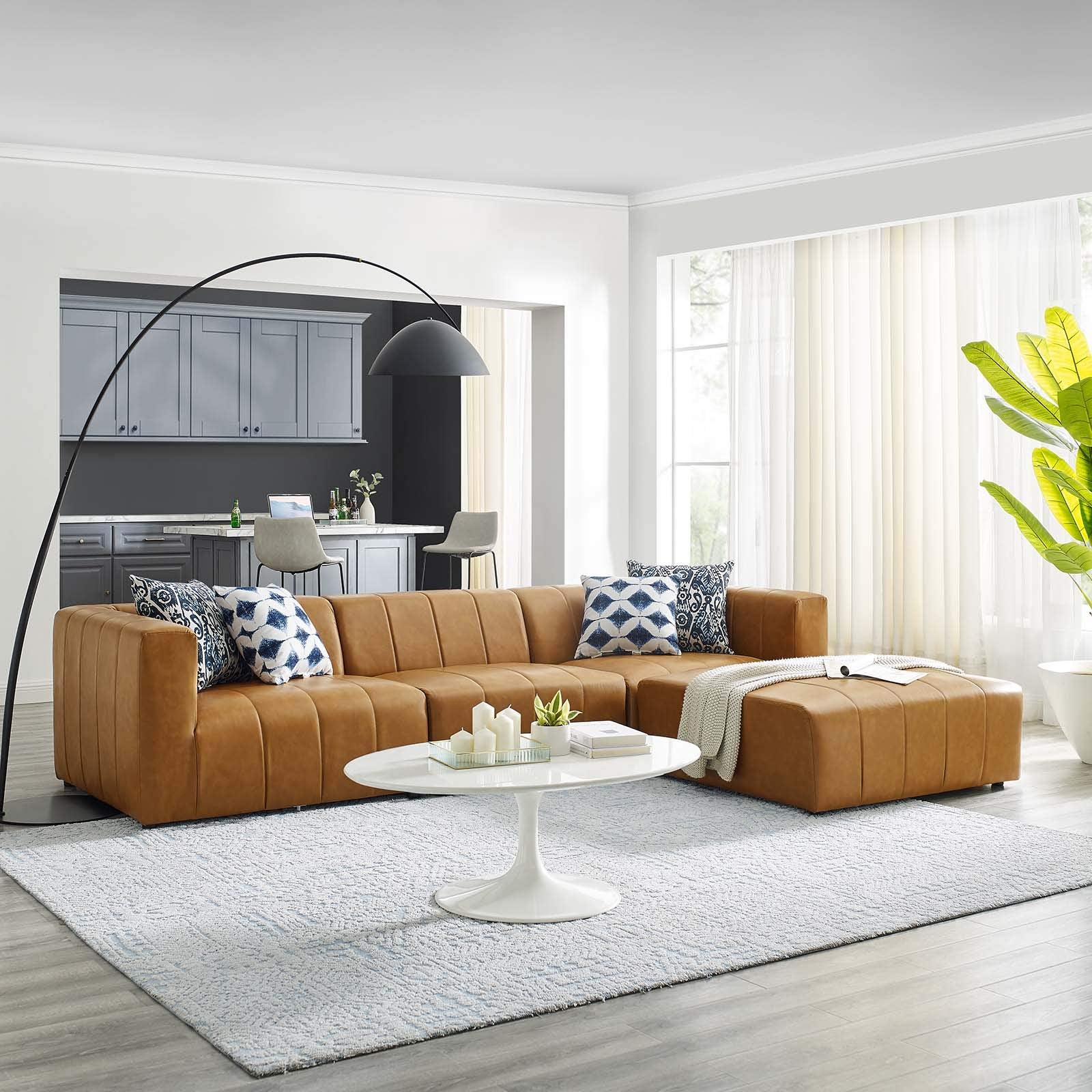 sofas | CasaFoyer Bartlett Vegan Leather 4-Piece Sectional Sofa | Cozy Lounge Set | Tufted Design | Optimal Comfort | Tan | casafoyer.myshopify.com