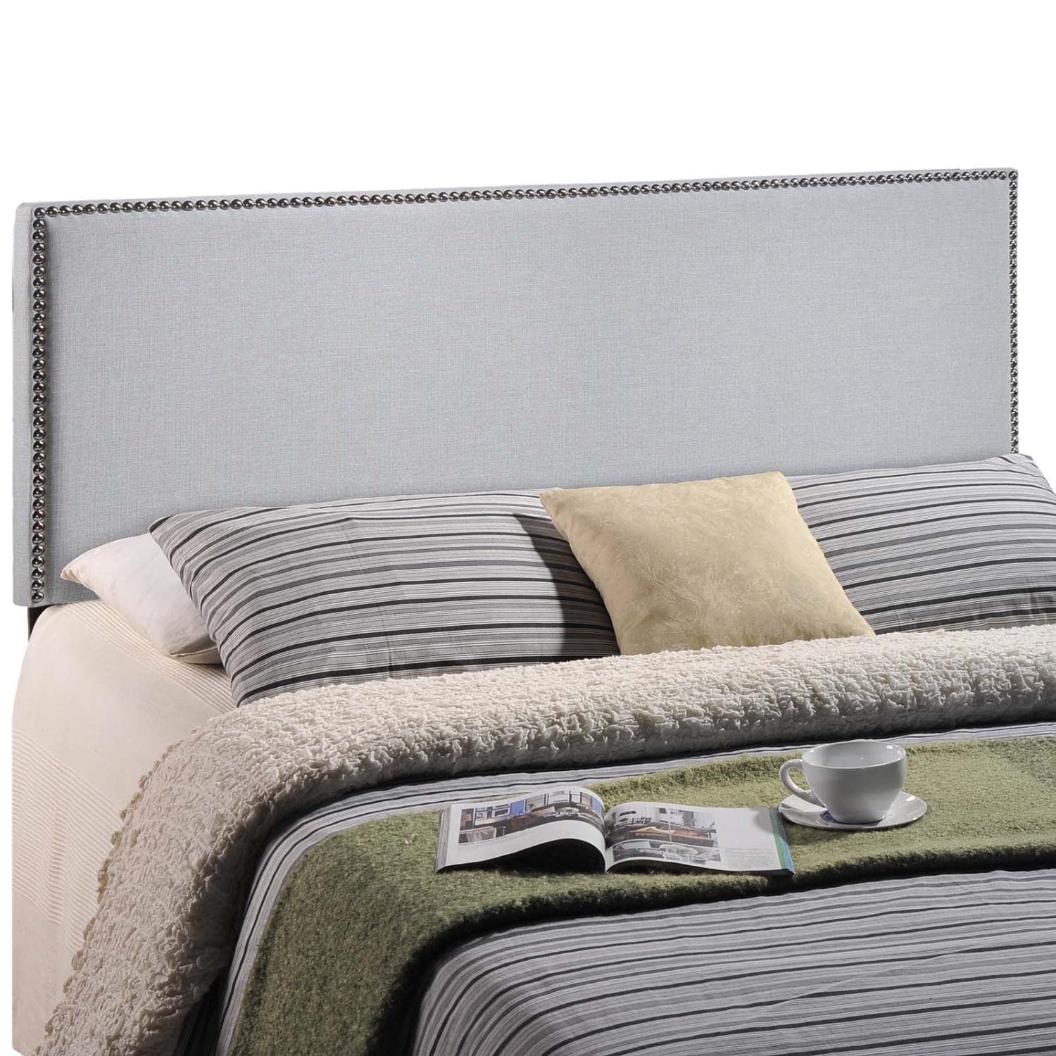 Bed | CasaFoyer  Region Linen Fabric Upholstered Full Headboard | Spacious & Elegant Design | Nailhead Trim | Modern Decor | Fits Most Full Beds | casafoyer.myshopify.com