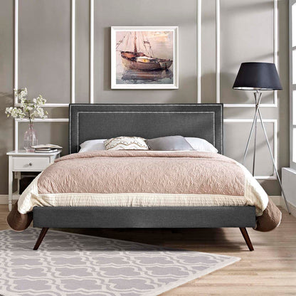 Bed | CasaFoyer Virginia Platform Bed | Solid Wood Frame | Polyester Upholstery | Tapered Legs | Gray | No Box Spring Needed | Compatible with Memory Foam Mattresses | Queen Size | casafoyer.myshopify.com