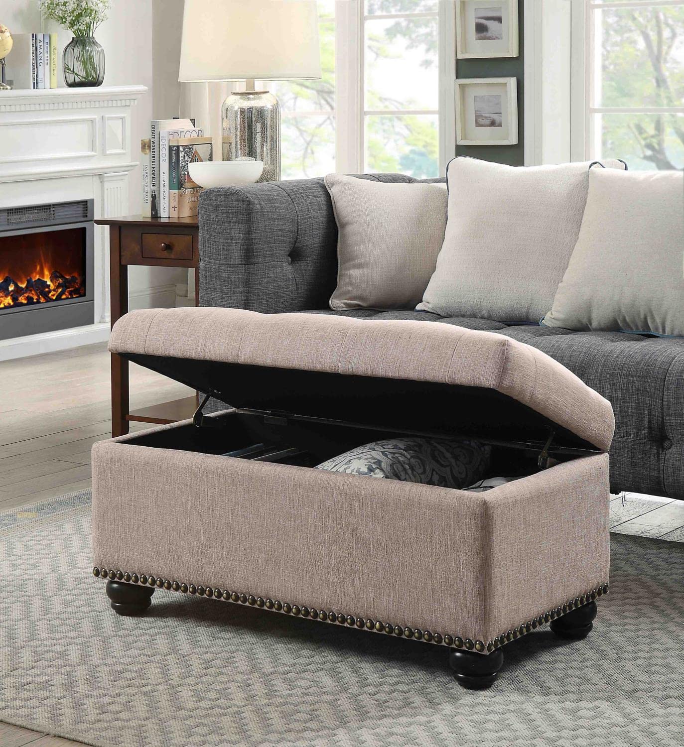 Ottoman | Designs4Comfort 7th Avenue | Nailhead Trim Storage Ottoman | Versatile Bench with Extra Storage | Enhance Your Decor | casafoyer.myshopify.com
