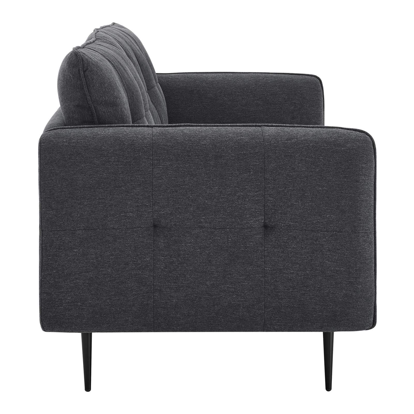 sofas | CasaFoyer Cameron Tufted Fabric Sofa | Contemporary Mid-Century Style | Soft Polyester Upholstery | Dense Foam Padding | Solid Wood Frame | Easy Assembly | Charcoal | casafoyer.myshopify.com